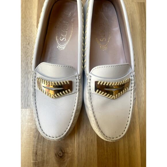 Tod's Gommino Womens Driving Loafers Shoes White Leather Gold Buckle Size 36.5 - Picture 4 of 10